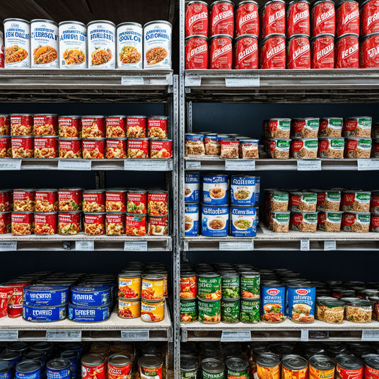 cans of food on a shelf