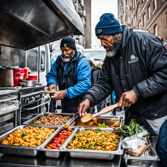 Two minorities at homeless camp food pantry